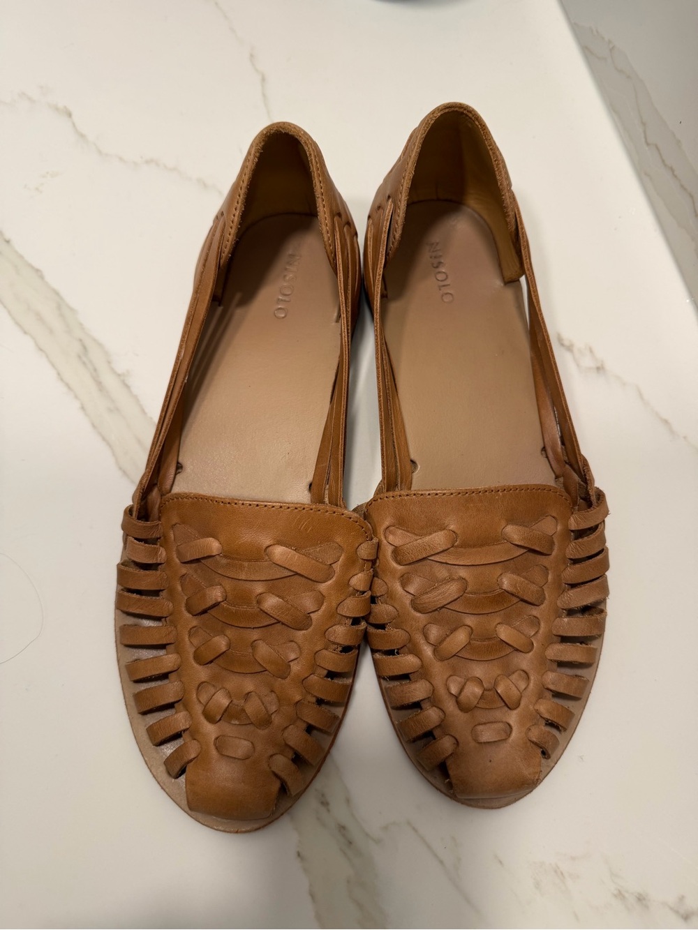 Nisolo  Leather Huarache Flats in almond